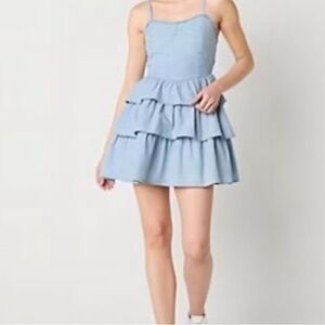 Arizona Jean Company Light Blue Ruffle Tiered Mini Dress